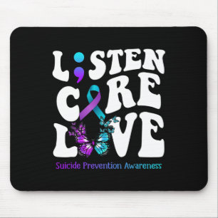 Listen Care Love Butterfly Suicide Prevention Awar Mouse Mat