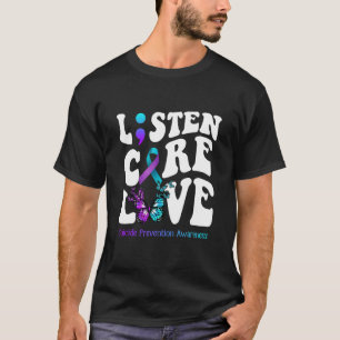 Listen Care Love Butterfly Suicide Prevention Awar T-Shirt