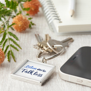Listen more quote navy script key ring