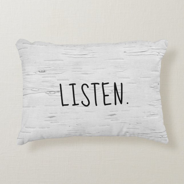 LISTEN Text On Birch Tree  Accent Pillow (Front)