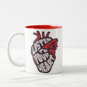 "Listen to Your Heart" Anatomical Art Two-Tone Coffee Mug