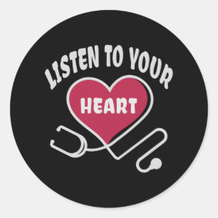 Listen to your heart stethoscope classic round sticker