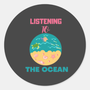 listening to the ocean and relax classic round sticker