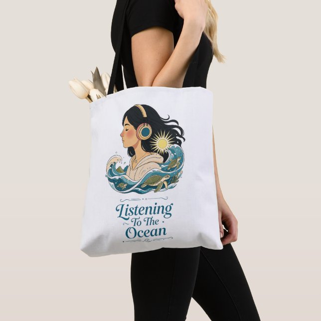 Listening To The Ocean Tote Bag (Close Up)