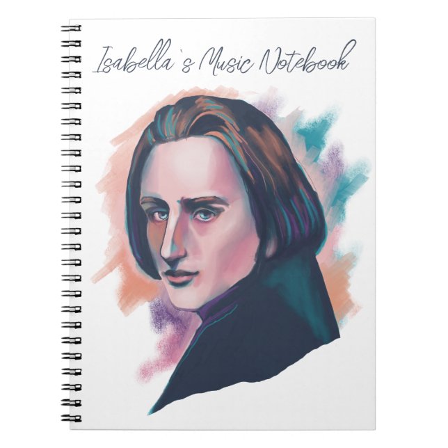 Liszt Colorful Watercolor Portrait Custom Name Notebook (Front)