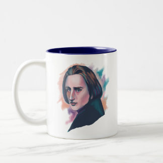 Liszt Watercolor Portrait Quote  Two-Tone Coffee Mug