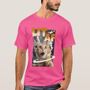 Lit Af Funny Cat Meme Face Y2K Galaxy Aesthetic T-Shirt