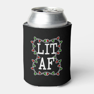 Lit AF funny Christmas Lights Holiday can cooler