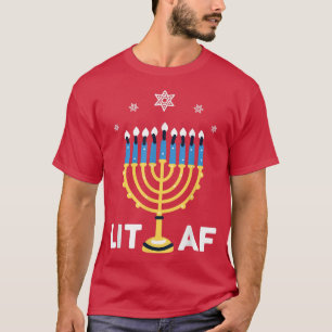 Lit Af Jewish Challah Menorah Hanukkah Funny Jewis T-Shirt