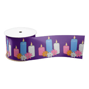 Lit Candle Flowers Thunder_Cove Satin Ribbon