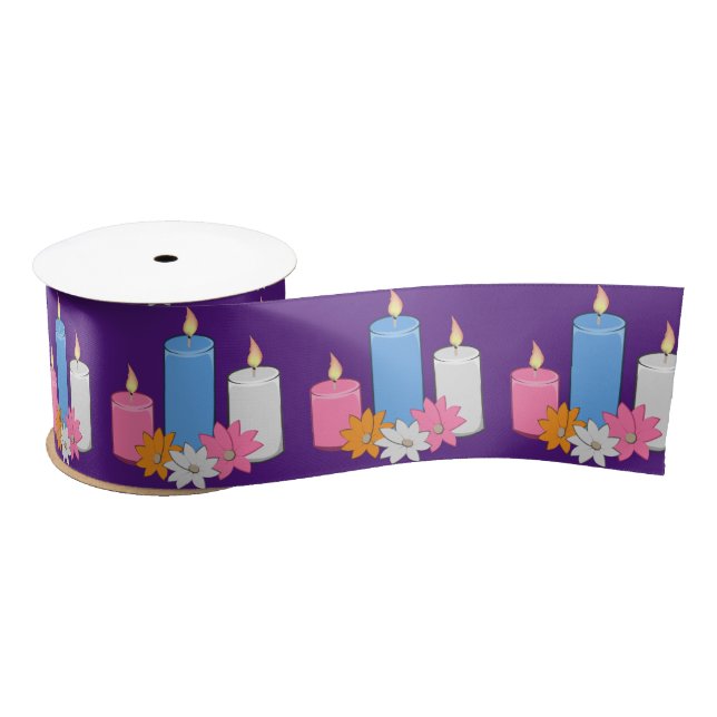 Lit Candle Flowers Thunder_Cove Satin Ribbon (Spool)
