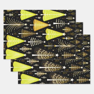 Lit Christmas Tree Pattern Wrapping Paper Sheet