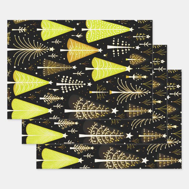 Lit Christmas Tree Pattern Wrapping Paper Sheet (Set)