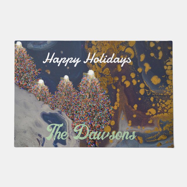 Lit Christmas Tree Personalised Door Mat (Front)