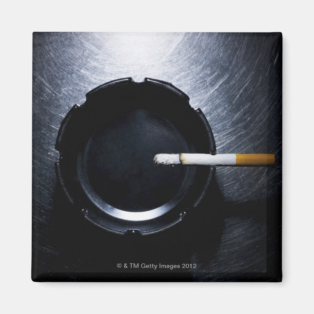 Lit Cigarette and Ashtray on Stainless Steel Magnet (Front)