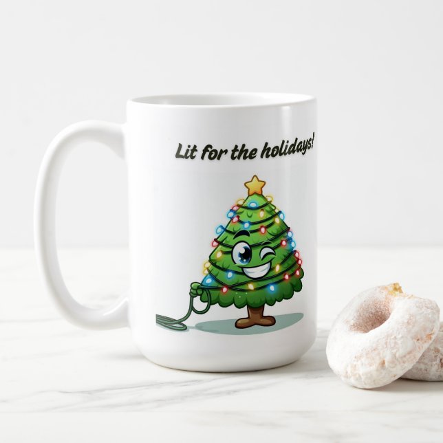 “Lit for the Holidays” Mug – Christmas Pun Gift (With Donut)