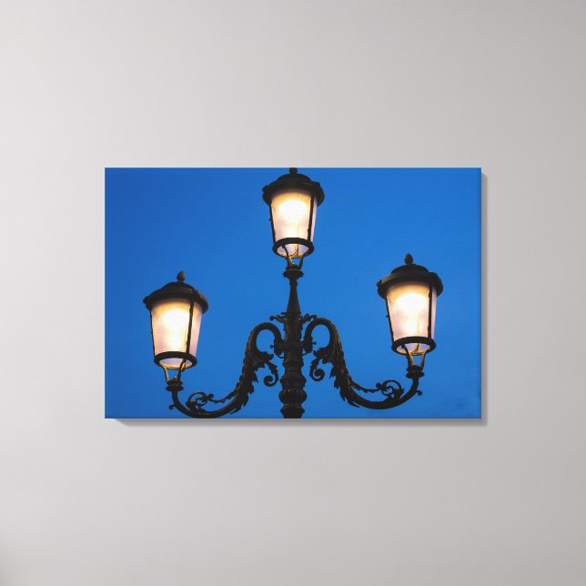 Lit Lamp At Night, Venice Canvas Print (Front)
