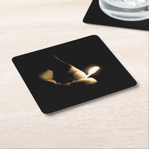 Lit Match Square Paper Coaster