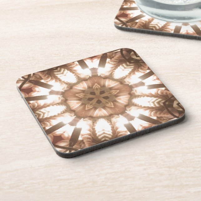 Lit Merry Christmas Tree Lights Kaleidoscope Art Coaster (Left Side)