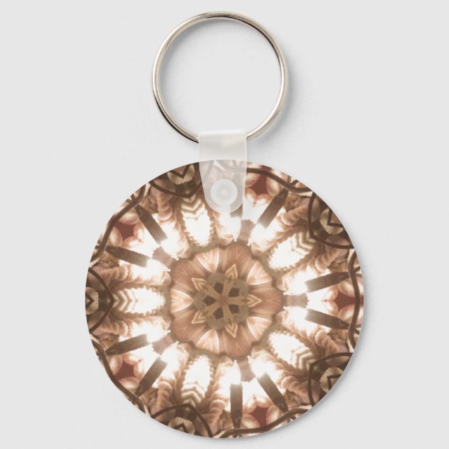 Lit Merry Christmas Tree Lights Kaleidoscope Art Key Ring (Front)