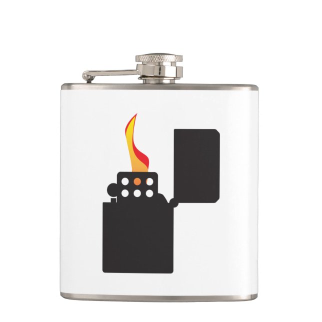 Lit Open Cigarette Lighter Hip Flask (Front)