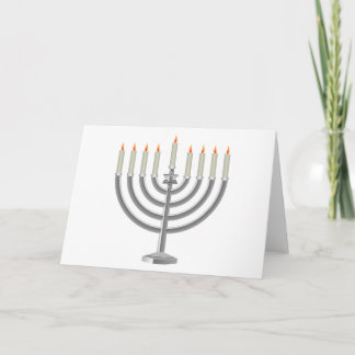 Lit Silver Hanukkah Menorah with Star of David Holiday Card