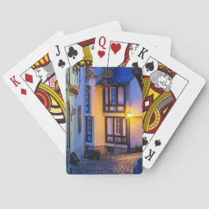 Lit Street Lamp on Cobbled Street Playing Cards