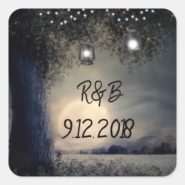 Lit up Lanterns Tree by Full Moon Wedding Square Sticker (Front)