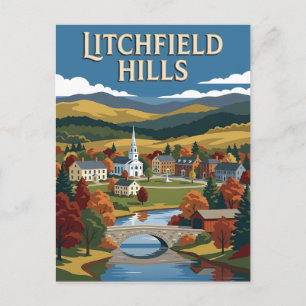 Litchfield Hills CT Fall Retro Vintage Poster Postcard