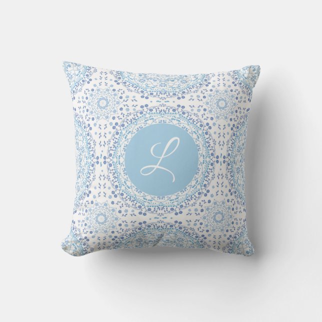 Lite Blue Mandala Decorative pillow with monogram (Front)