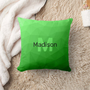 Lite green gradient geometry mesh pattern Monogram Cushion