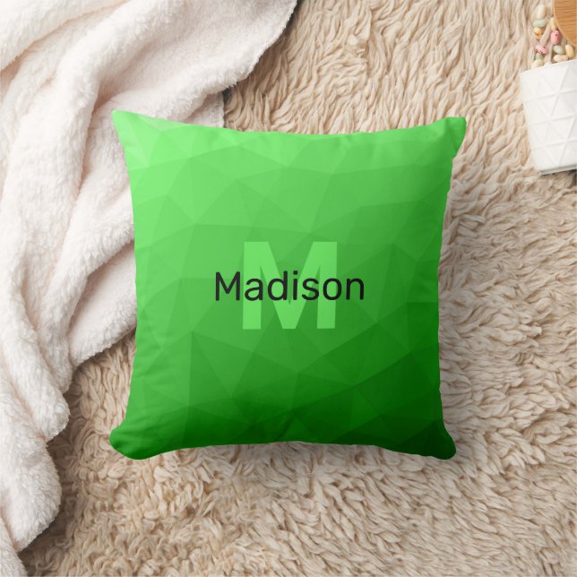 Lite green gradient geometry mesh pattern Monogram Cushion (Blanket)