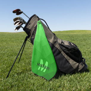 Lite green gradient geometry mesh pattern Monogram Golf Towel