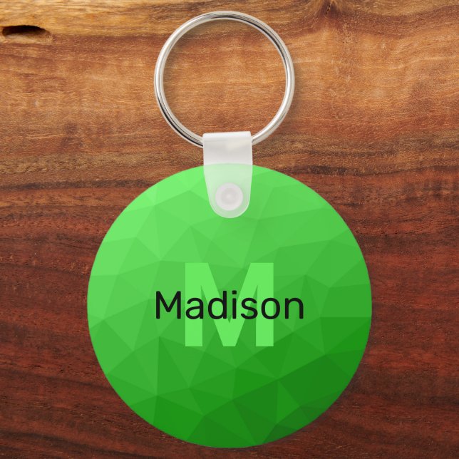 Lite green gradient geometry mesh pattern Monogram Key Ring (Front)