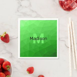 Lite green gradient geometry mesh pattern Monogram Napkin