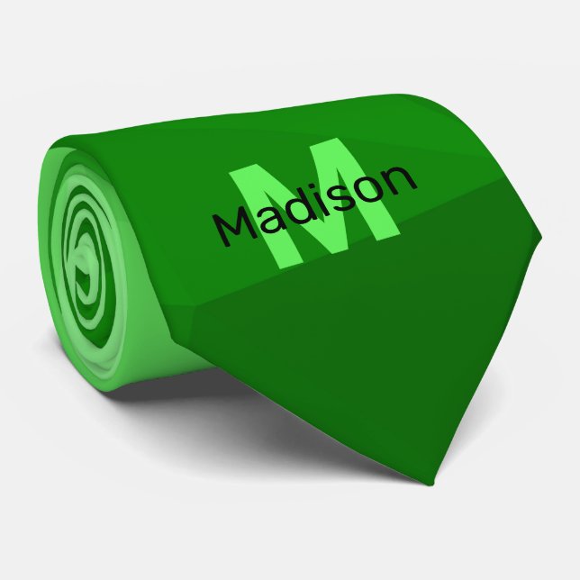 Lite green gradient geometry mesh pattern Monogram Tie (Rolled)
