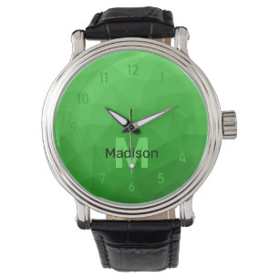 Lite green gradient geometry mesh pattern Monogram Watch
