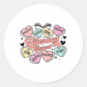 Literacy Squad Hearts Teacher Valentine's Day Classic Round Sticker