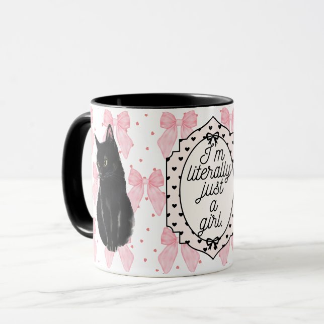 Literally Just a Girl Coquette Cat Pink Girly Mug (Front Left)