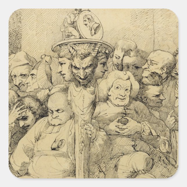 Literary Characters Assembled Around the Medallion Square Sticker (Front)