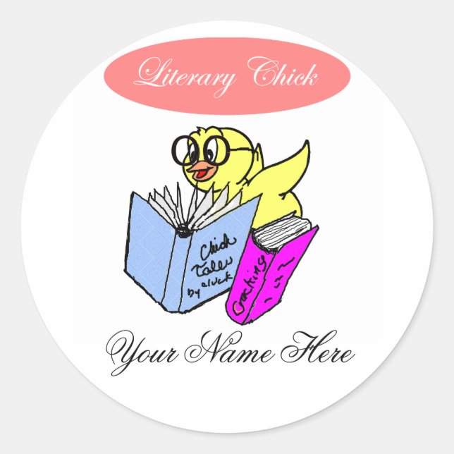 Literary Chick Bookplate Classic Round Sticker (Front)