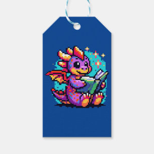 Literary Dragon: 8-Bit Bookworm Fantasy Gift Tags