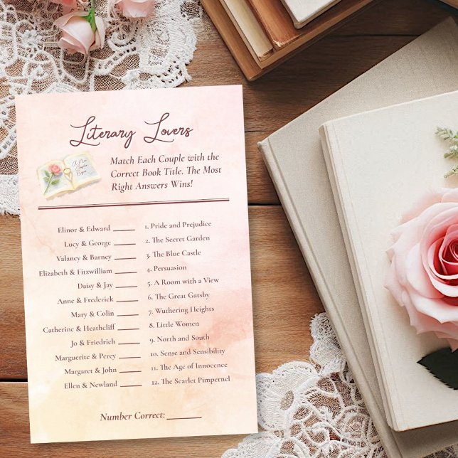 Literary Lovers Fun Bridal Shower Game (Literary Lovers Bridal Shower Quiz Game)
