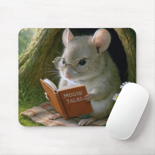 Literary Mouse In a Cosy Tree Hole Mouse Mat (With Mouse)