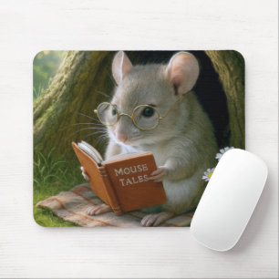 Literary Mouse In a Cozy Tree Hole Mouse Mat