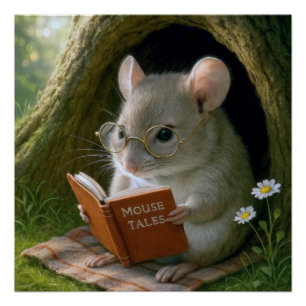Literary Mouse In a Cozy Tree Hole Poster