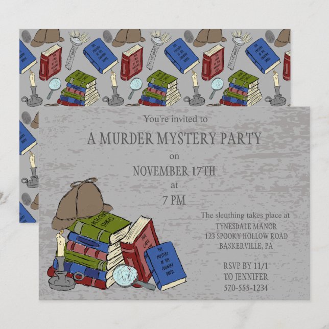 Literary Murder Mystery Dinner Party Invitation (Front/Back)