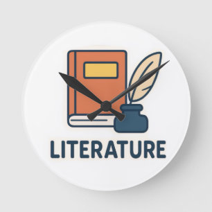 Literature Subject Sticker – Book & Quill Round Clock