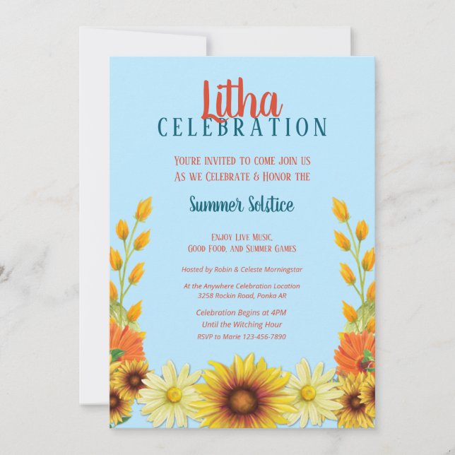 Litha Solstice Sunflower Daisy Summer Party Invitation (Front)
