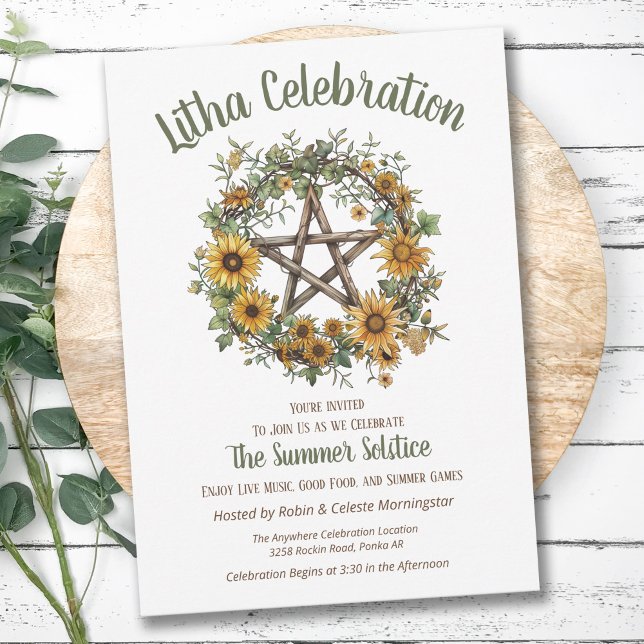 Litha Summer Solstice Sunflower Wreath Invitation (Creator Uploaded)